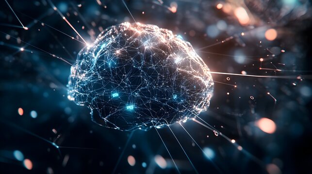 Glowing Neural Network Brain in Cosmic Space Visualization