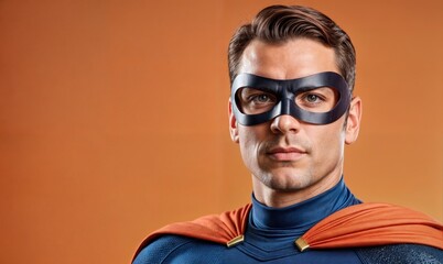 Obraz premium A man in a colorful superhero costume wears a mask and cape