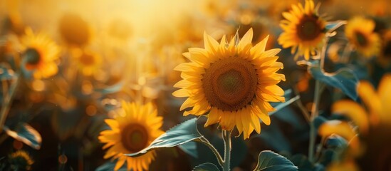 Sunflowers set against a white background. with copy space image. Place for adding text or design