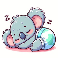 Cute Koala Baby Sleeping Cartoon Vector Icon Illustration