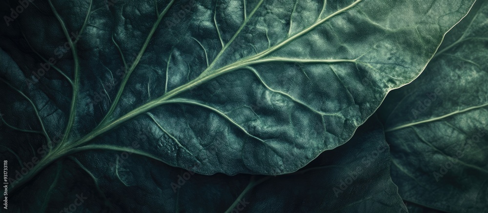 Leinwandbilder veined leaf in dark and light green. with copy space image. place for adding text or design