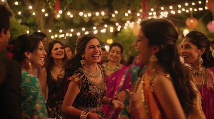 young indian female group enjoying at night party