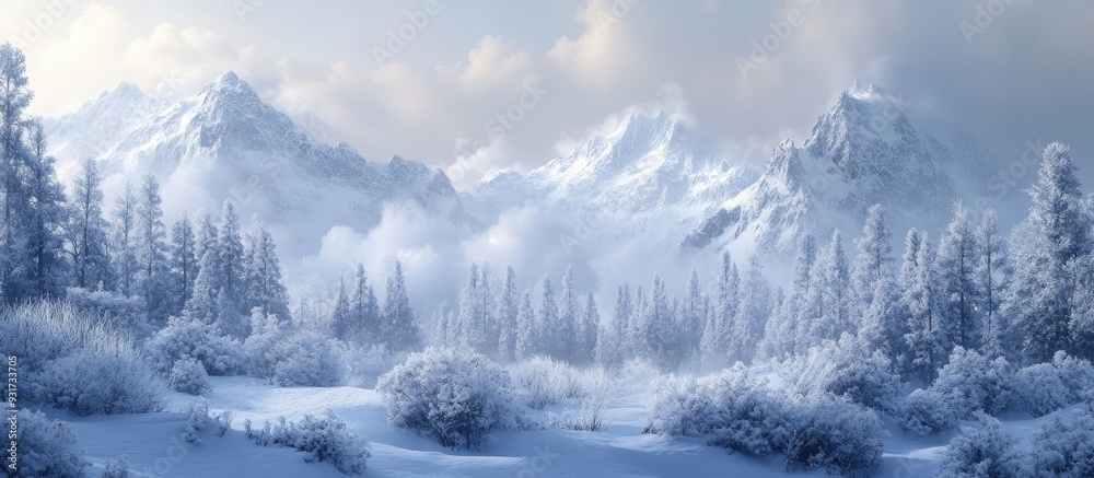 Poster the mountains winter no stress no deadlines just complete tranquility and rest dense snow blanketed 