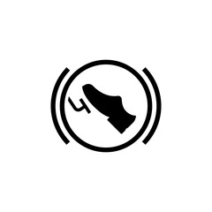 Press break pedal warning icon. Simple solid style. HMI dashboard, brake, car, foot, accelerate, gas, warning, control concept. Black silhouette, glyph symbol. Vector illustration isolated.