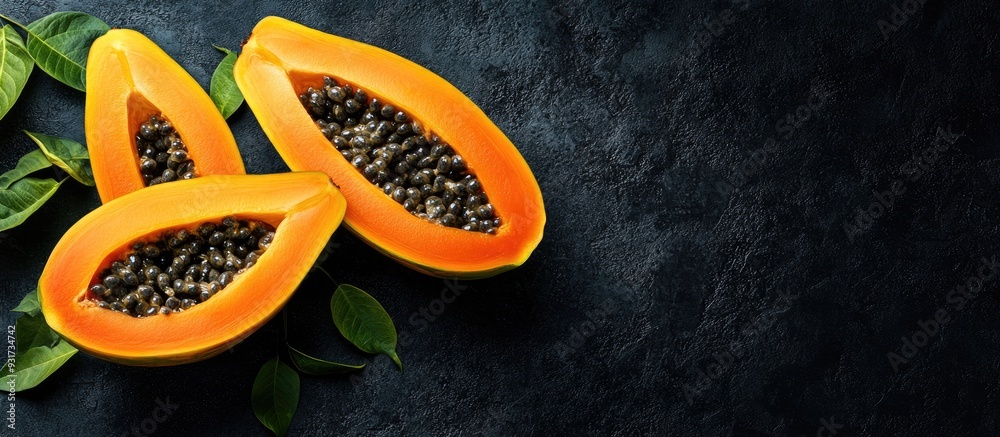 Leinwandbilder fresh slices of ripe papaya. with copy space image. place for adding text or design