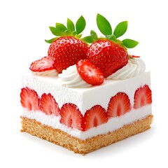 Macro Strawberry Cake on White Background Detailed Clear Image
