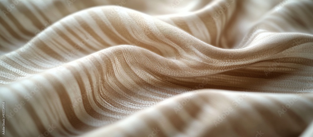Poster Close up macro of striped textile with a brown or beige background texture backdrop. with copy space image. Place for adding text or design