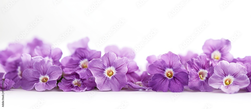 Poster purple primrose blossoms. with copy space image. place for adding text or design