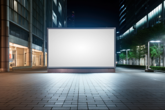 PNG night urban billboard mockup, transparent background