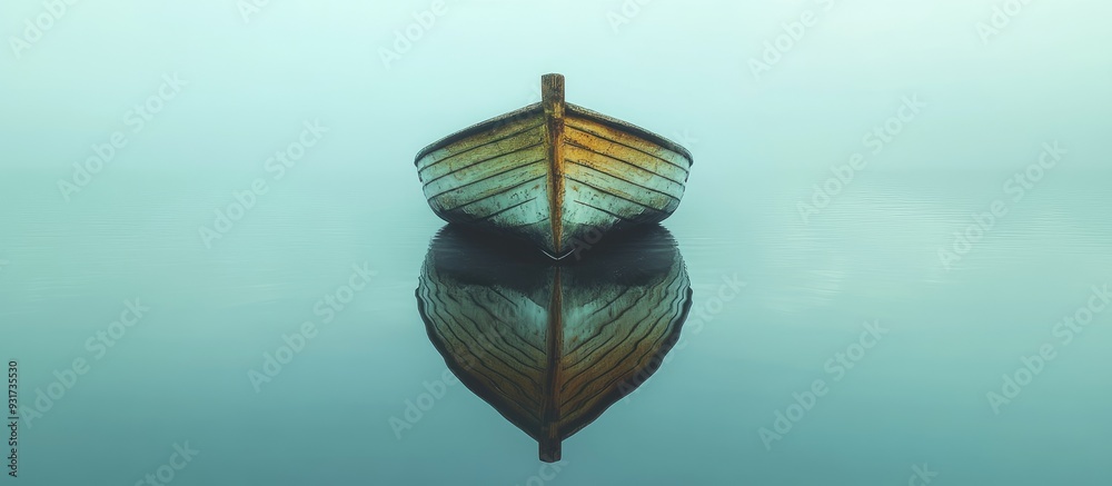 Aufkleber abstract image of a boat mirrored in the sea. with copy space image. Place for adding text or design
