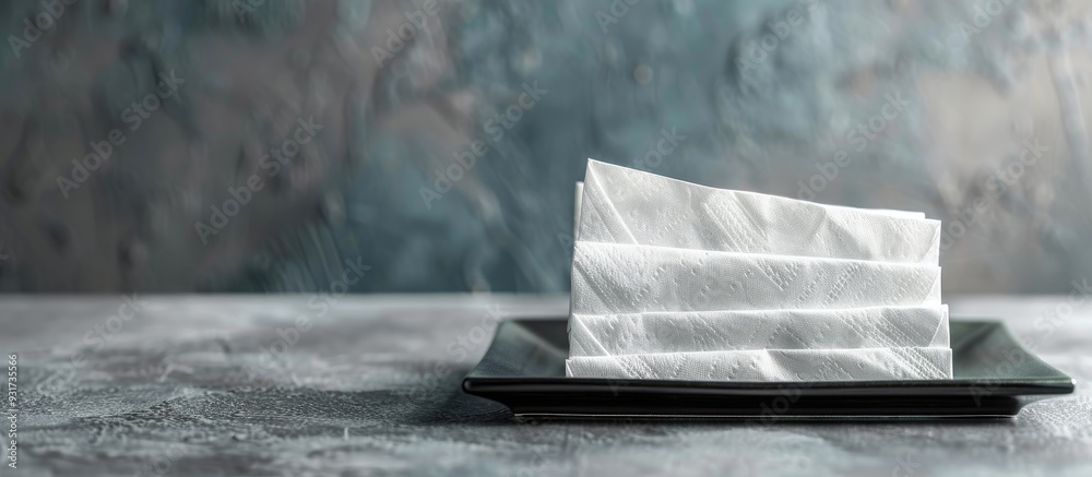 Aufkleber Napkin holder featuring paper serviettes on a gray background Area for text. with copy space image. Place for adding text or design