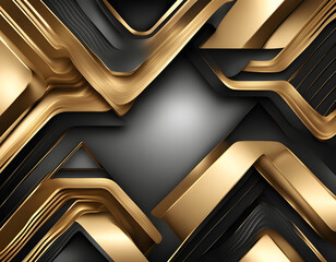 Obraz premium Stereo Luxury abstract background with golden and black shapes metal texture steel background