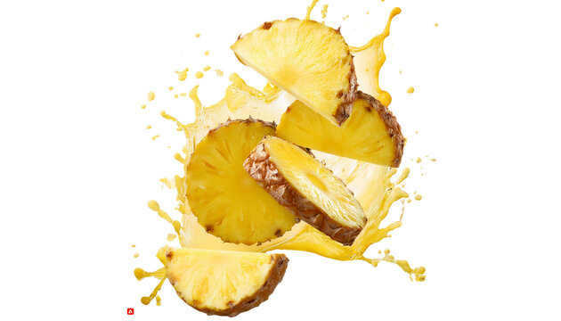 succulent pineapple slices dripping with liquid, cut out