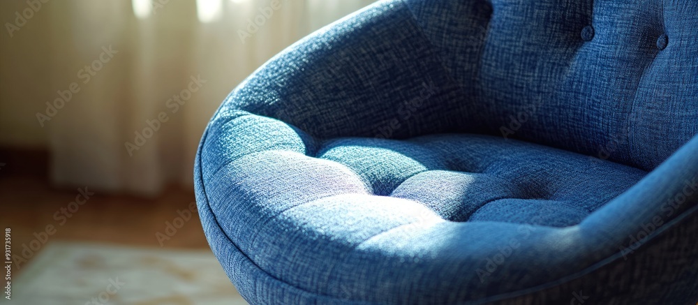 Poster Close up view with shading Small openings in the blue chair. with copy space image. Place for adding text or design