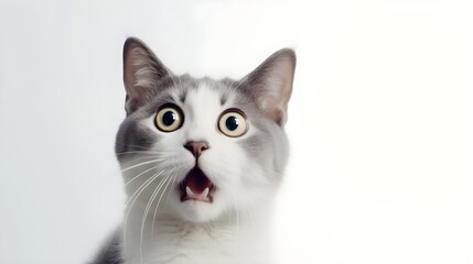 Obraz premium Surprised, terrified and scared cat. Creative background.