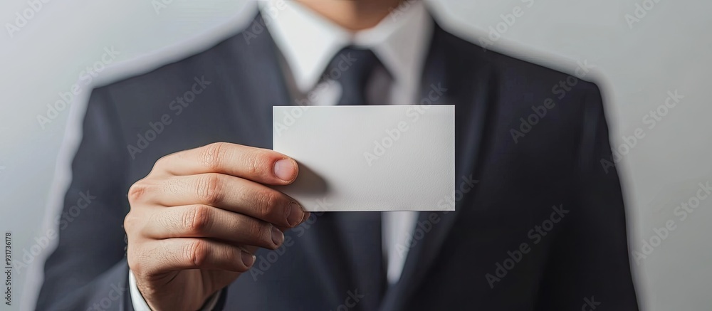 Poster businessman presenting a blank business card against a white background. with copy space image. Place for adding text or design