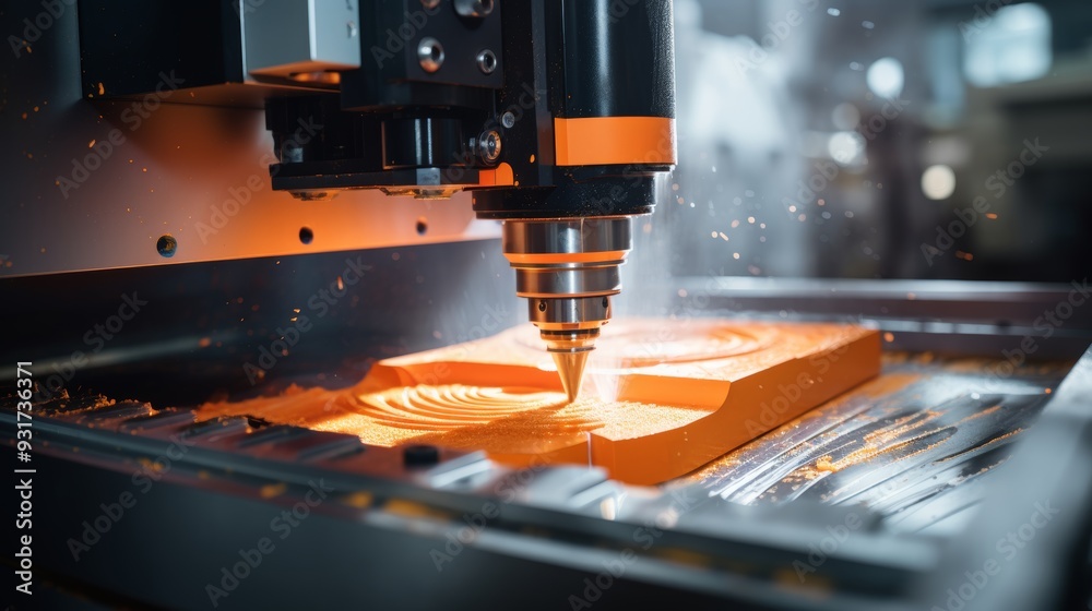 Poster cnc machine crafting intricate object from composite material, showcasing durability and flexibility