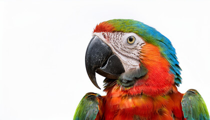Fototapeta premium An isolated image of an exotic parrot perched on a white background, showcasing its vibrant plumage and striking colors, perfect for nature-themed projects or wildlife presentations.