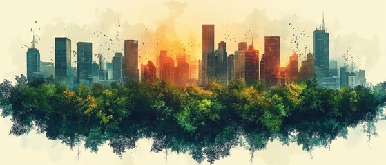 Fototapeta premium Wildlife corridor, urban area supporting biodiversity, flat design illustration