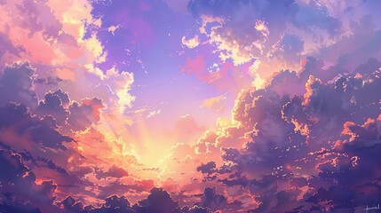 Beautiful Purple and Orange Sunset Sky Illustration