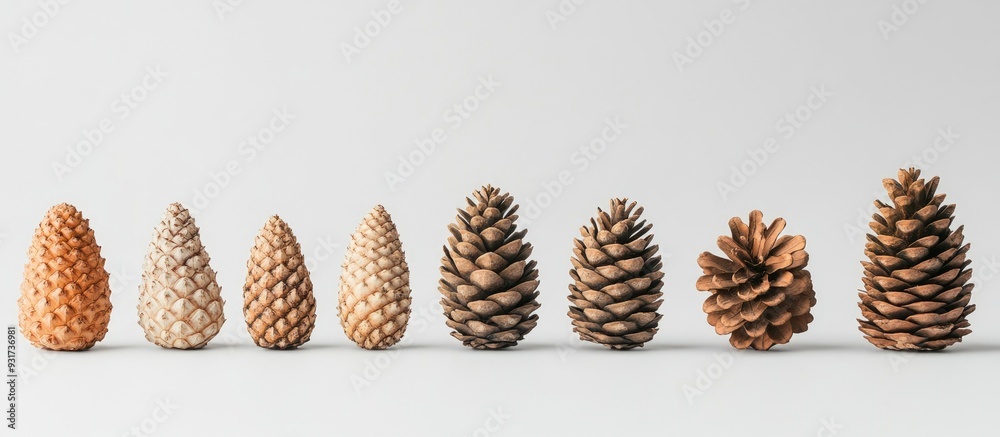 Leinwandbilder a collection of natural cones positioned against a white background high quality photo. with copy sp