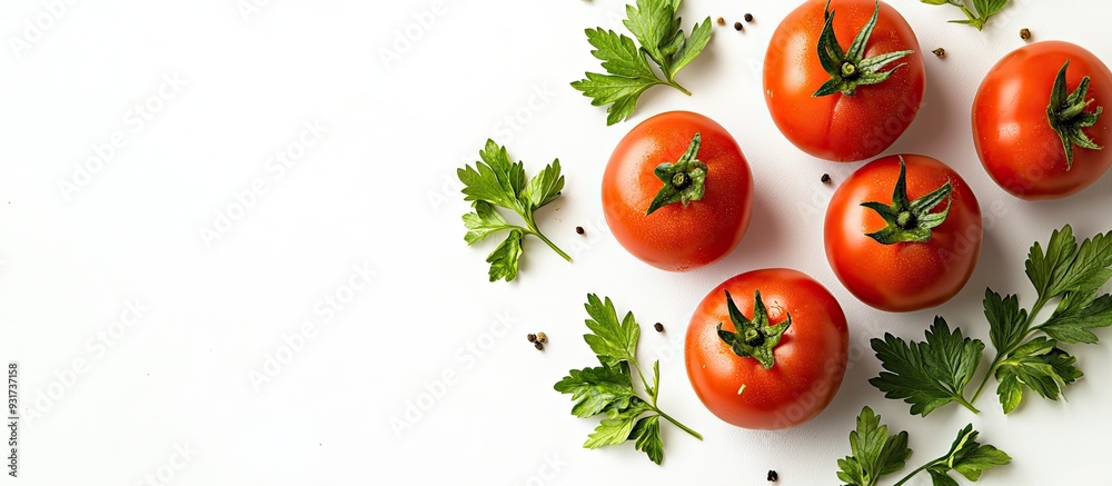 Leinwandbilder tomatoes with parsley leaves featuring copy space for your text isolated on a white background top v