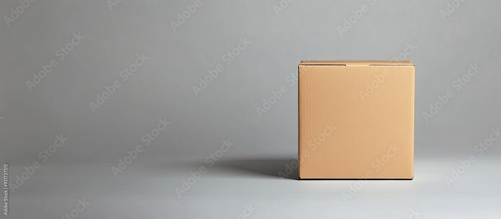 Fototapete A cardboard box set against a grey background utilizing focus stacking. with copy space image. Place for adding text or design