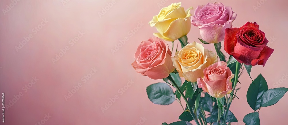 Poster a collection of vibrant roses a stunning bouquet of roses in different colors set against a dusty pi