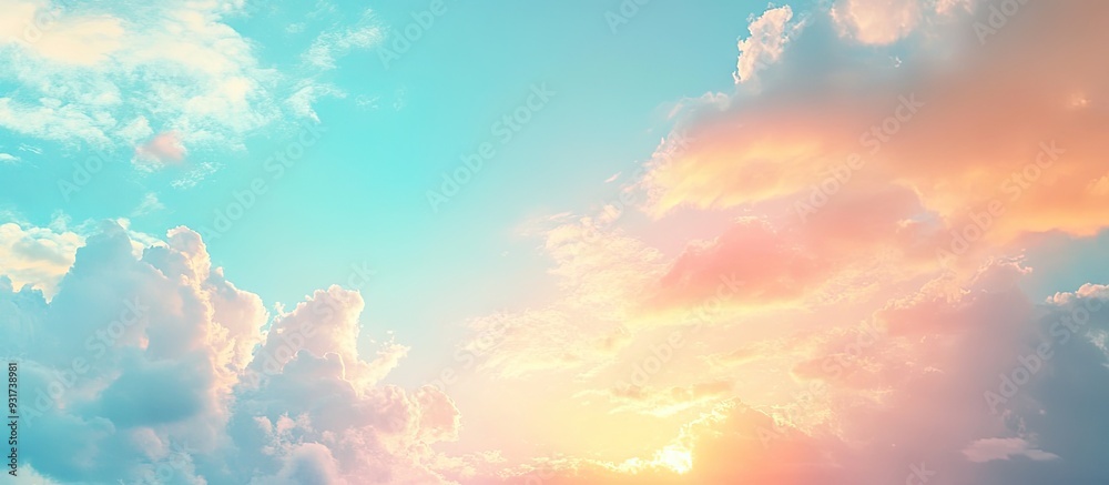 Leinwandbilder warm blue cloudy sky background sunny evening. with copy space image. place for adding text or desig