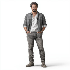 Fototapeta premium Casual Man in Denim Jacket and Jeans Standing