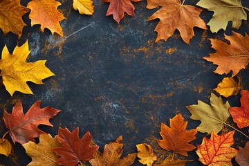 Fototapeta premium Autumn background with frame made out of leaves, fall season, autumn season