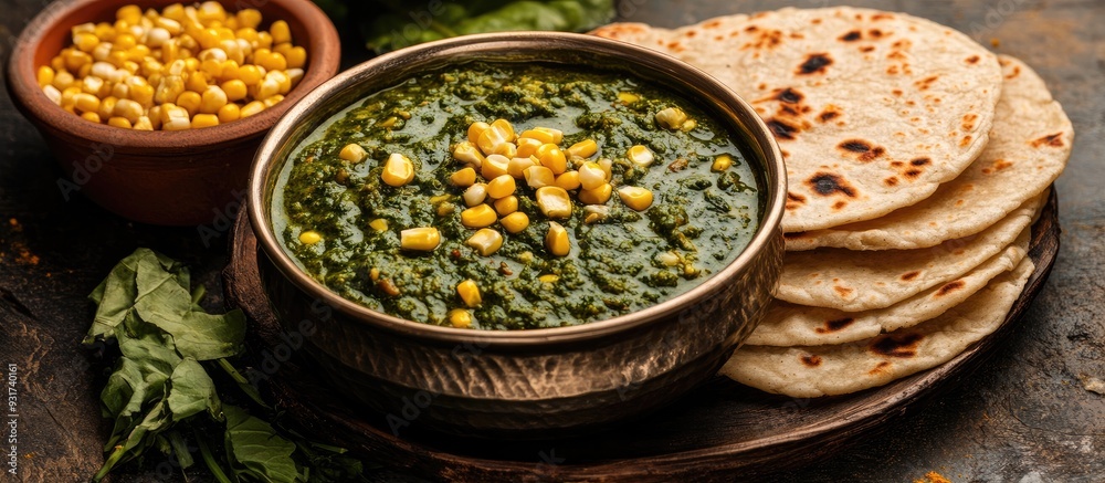 Aufkleber makki di roti with sarson ka saag a well known punjabi main course dish in winter is prepared with c