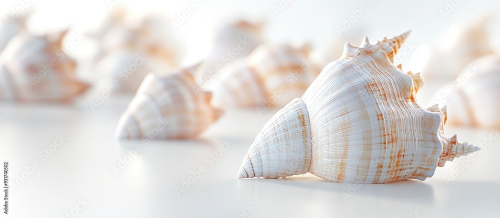 Aufkleber Close up image of sea shells set against a white background. with copy space image. Place for adding text or design