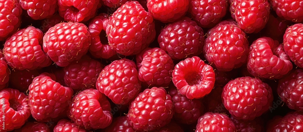 Poster raspberries fresh juicy raspberries on a vibrant background close up. with copy space image. place f