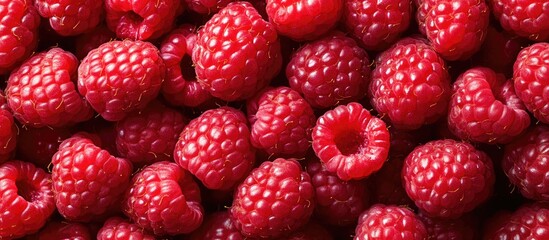 Raspberries Fresh juicy raspberries on a vibrant background Close up. with copy space image. Place for adding text or design