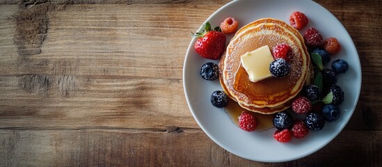 Mini pancakes cereal a delightful dessert breakfast menu concept features serving size considerations Food backdrop from a top view with copy space