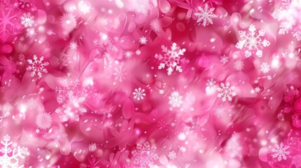 Fototapeta premium Pink Holiday Sparkle. Festive Background With Natural Bokeh And Snowflakes. Overexposed