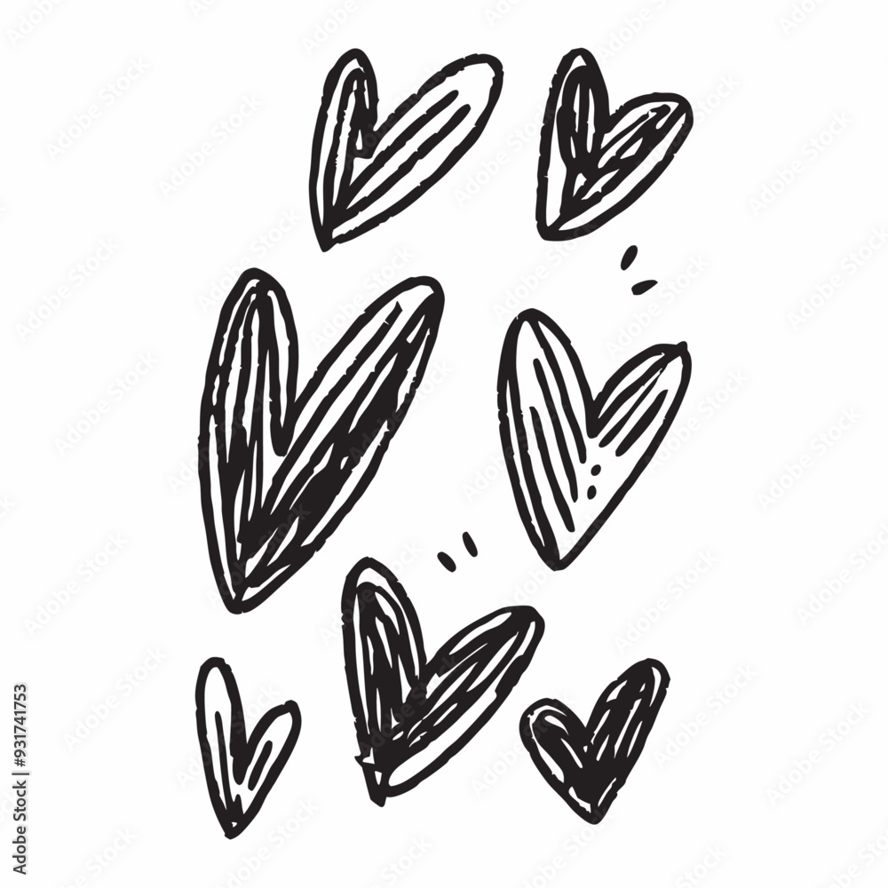 Wall mural sketch heart doodle hand drawn hearts valentines day set line art scribble vector illustration (1)