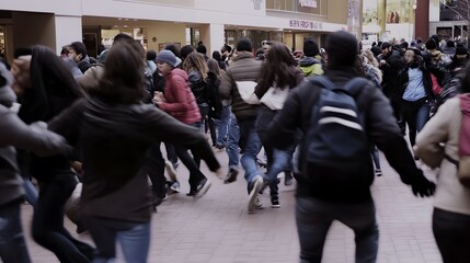 Obraz premium Crowd rushing into a store for Black Friday deals, with people of all ages and backgrounds.