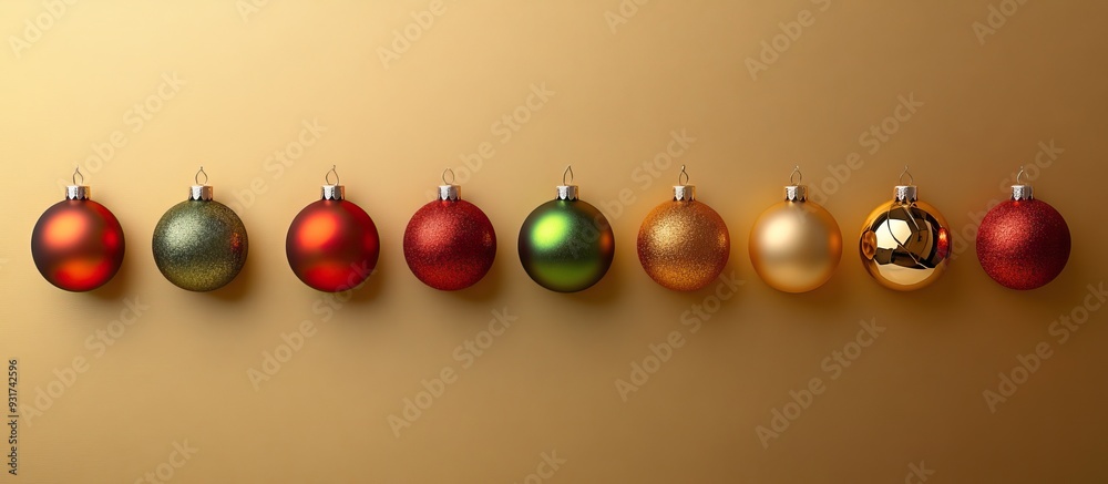Aufkleber christmas arrangement of tree ornaments on a gold backdrop. with copy space image. place for adding 