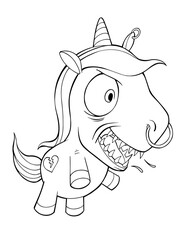 Evil Crazy Unicorn Coloring Page Vector Illustration Art