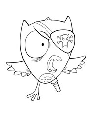 Mean Angry Pirate Owl Coloring Page Vector Illustration Art