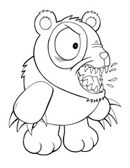 Mean Evil Angry Bear Halloween Vector Illustration Coloring Book Page Art