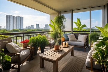 luxury hotel lounge and balcony view