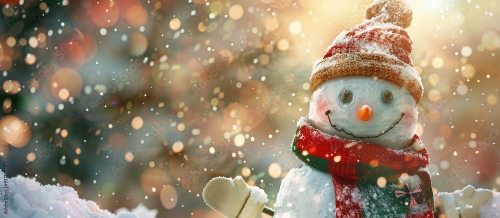 Aufkleber snowman adorned with christmas decorations. with copy space image. place for adding text or design