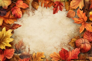 Autumn background with frame made out of leaves, fall season, autumn season