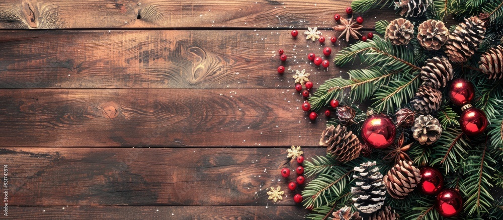 Aufkleber Christmas and New Year noel background Rustic wood style Copy space for text