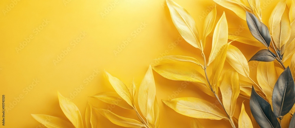 Wall mural yellow plant from a top view with sunlight. with copy space image. place for adding text or design