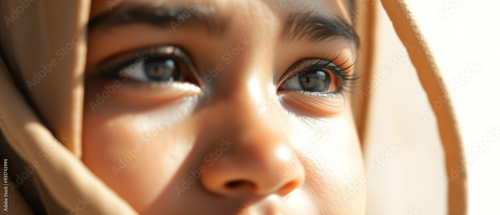 Poster Closeup of a woman's eye with a soft focus on the background