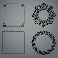 Set of decorative frames Elegant vector element for design in Eastern style, place for text. Floral black and gray borders. Lace illustration for invitations and greeting cards